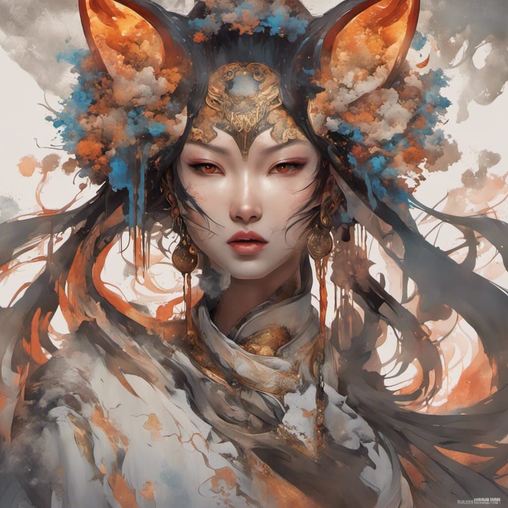 Asian Kitsune in Graffiti Art Style