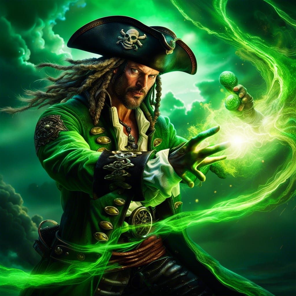 Pirate Captain Duel with Alien in Cosmic Setting