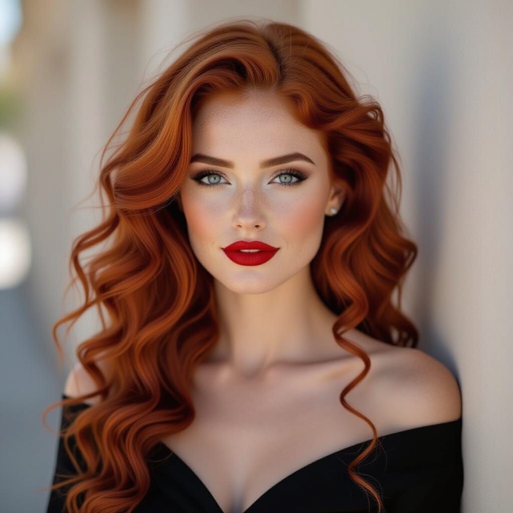 Irish Woman with Red Curly Hair and Striking Blue Eyes
