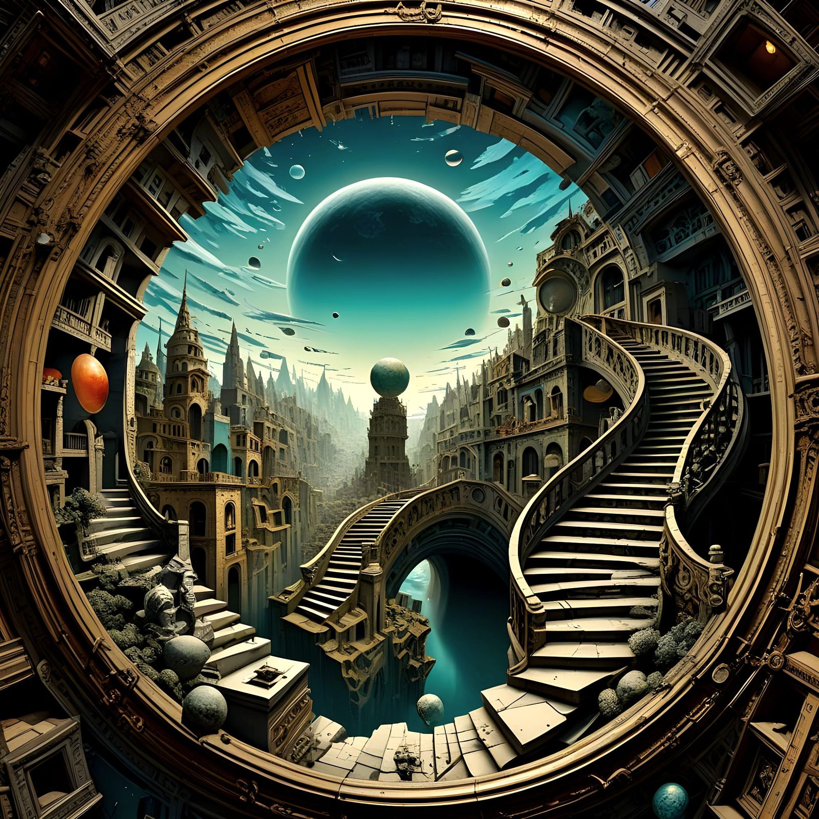 Escher-Inspired Planet with Impossible Architecture