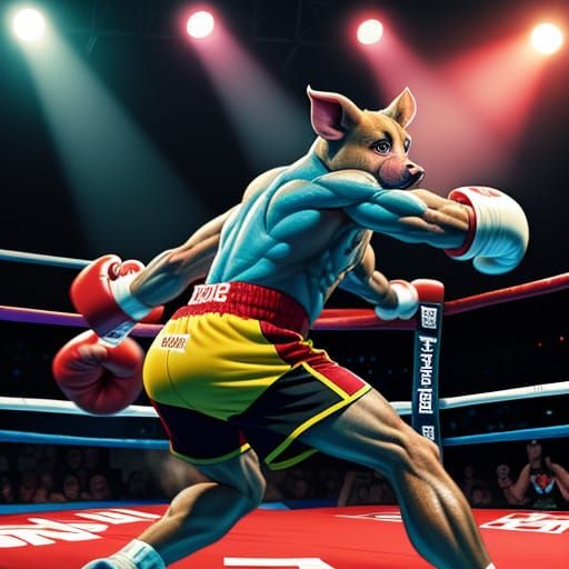 Cartoon Pig and Mouse Boxing Illustration