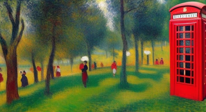 Red Phone Booth as Impressionist Painting