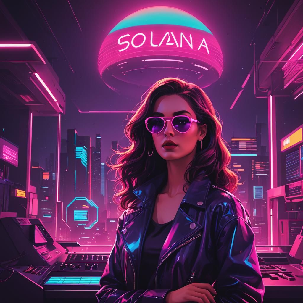 Solana in Synthwave Neon Retro Style