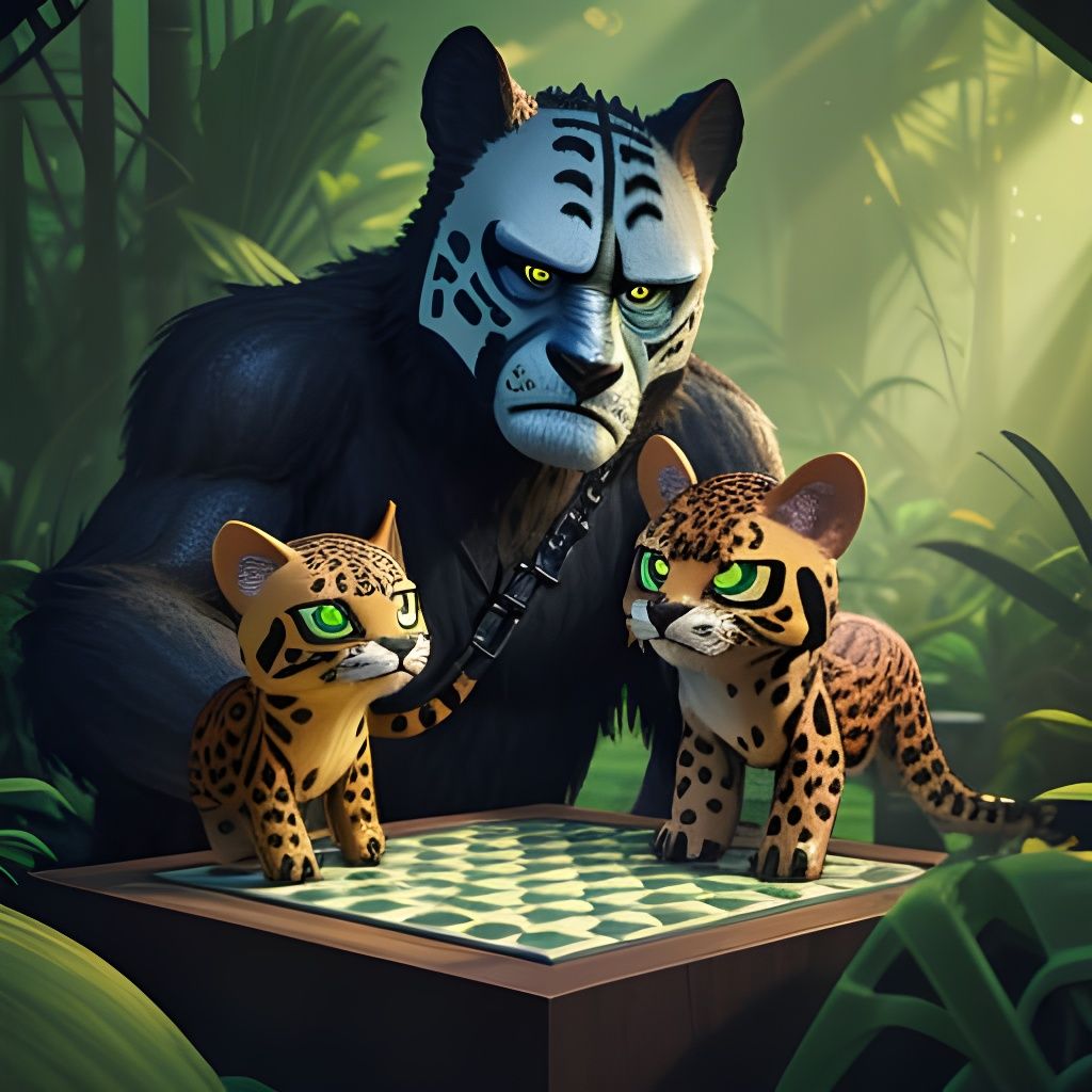 Minecraft Apes Play Chess with Ocelots: Pixar Concept Art