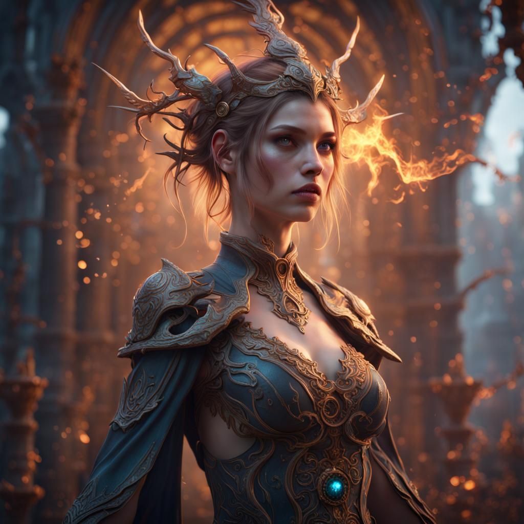 Fantastical Portrait of Girl, Detailed Matte Painting