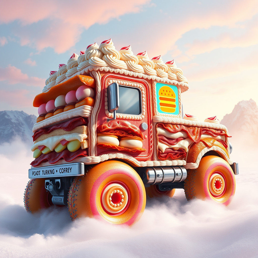 Colossal Cake-Truck Drives Through Dreamscape as Digital Art
