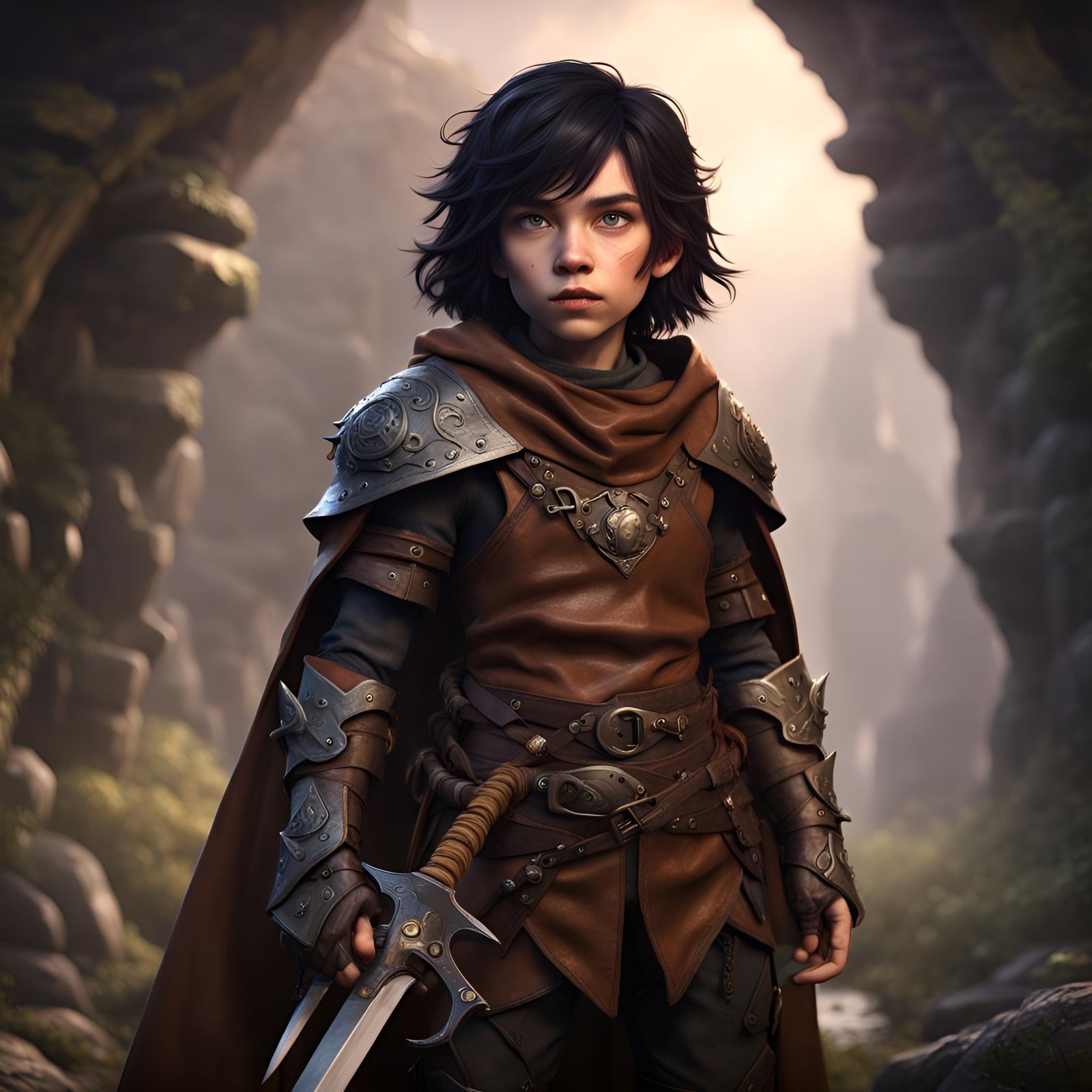 Halfling Warrior in Dark Fantasy Style