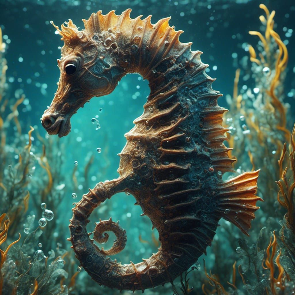 Hyperrealistic Seahorse in Seaweed Concept Art