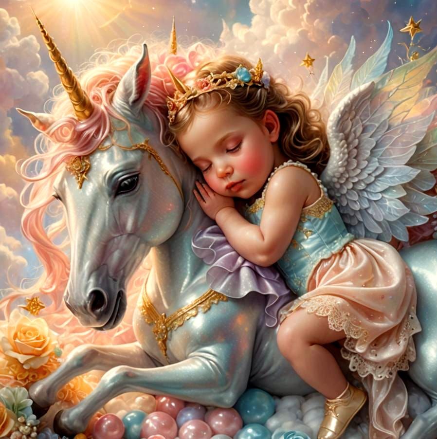 Baby Princess and Unicorn in Candy Art Style