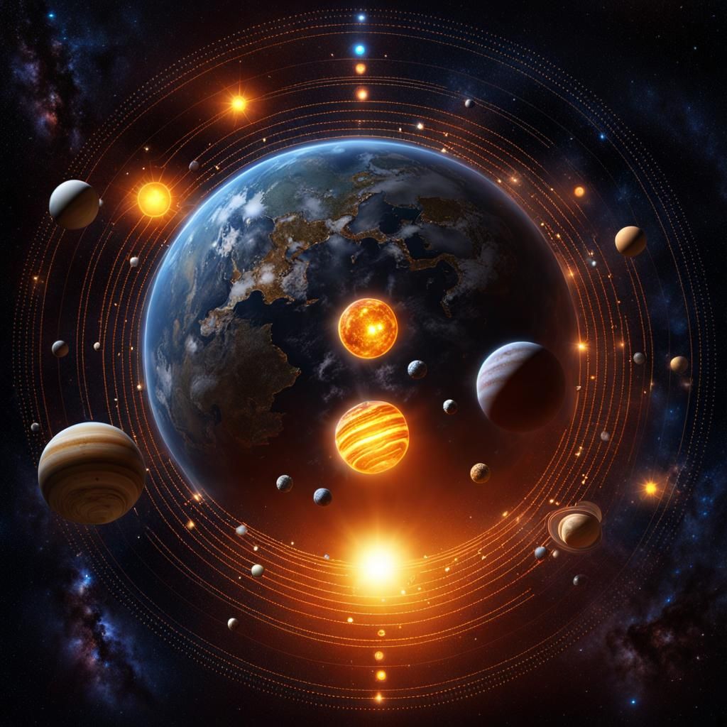 Mystical Knolling of Solar System in Fantasy Style