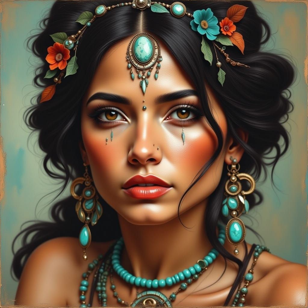 Woman in Turquoise Jewelry: A Vibrant Portrait
