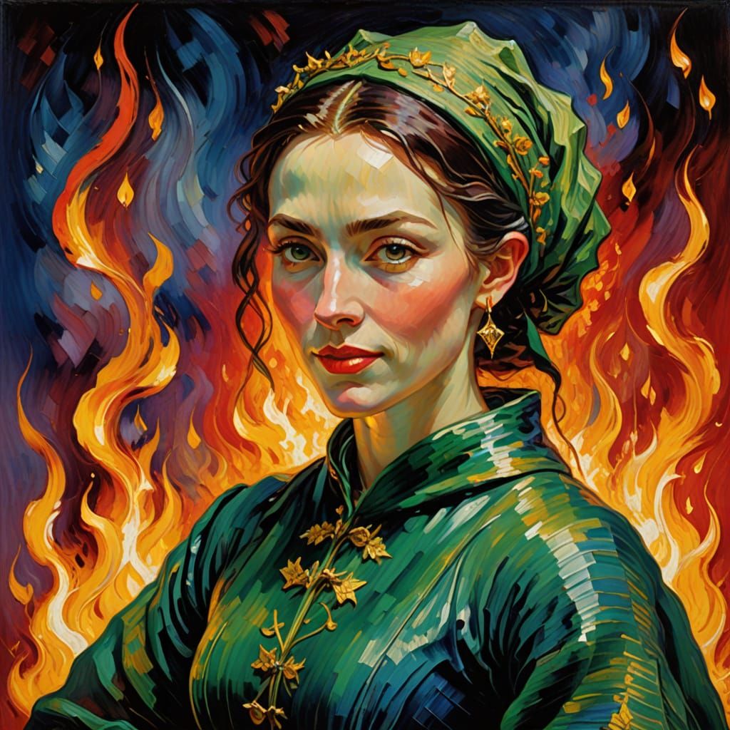 Surreal Neo-Impressionist Elf Woman Casts Spell Amidst Danci...