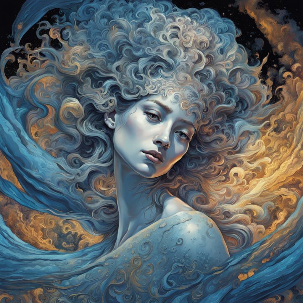 Ethereal Baroque Goddess in Whirling Gold Filigree