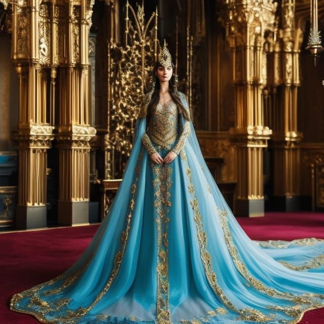 Medieval Queen in Gilded Throne Room