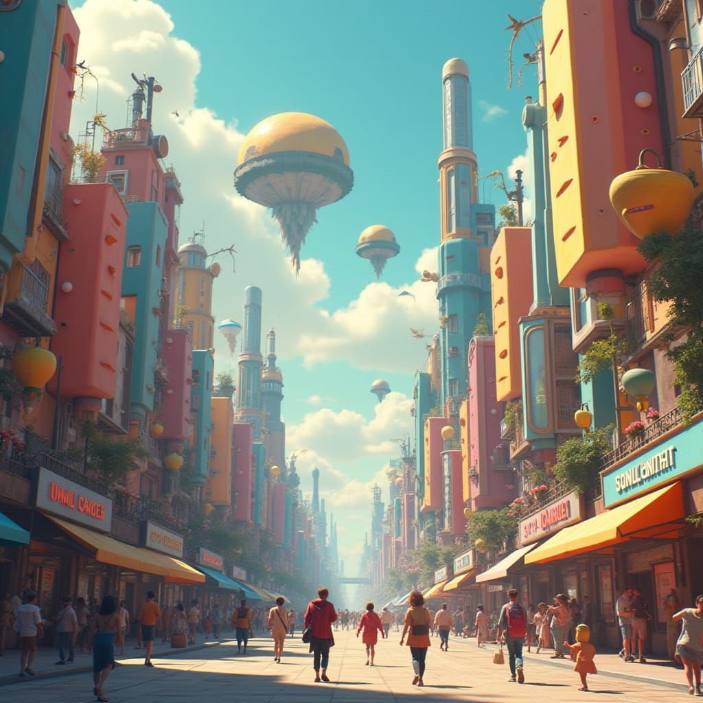 Surreal Knife Cityscape with Floating Islands in 3D Animatio...