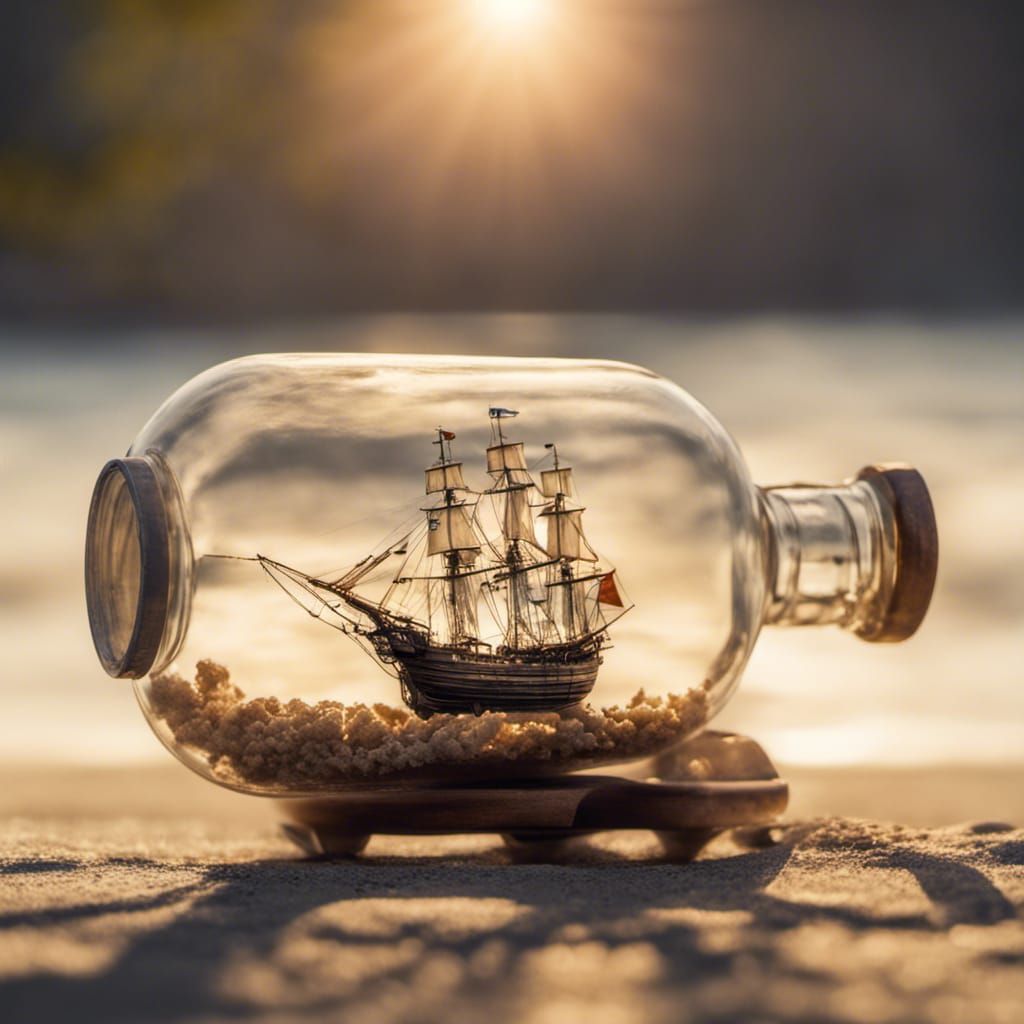 Sailing Ship in a Bottle Bathed in Sunlight