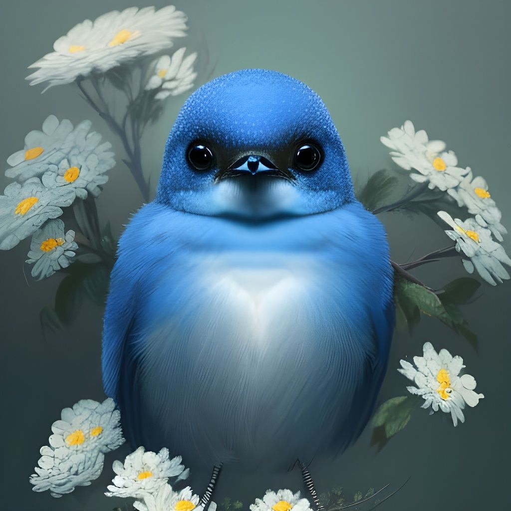 Cute Baby Bluebird Portrait in Hyperdetailed Style
