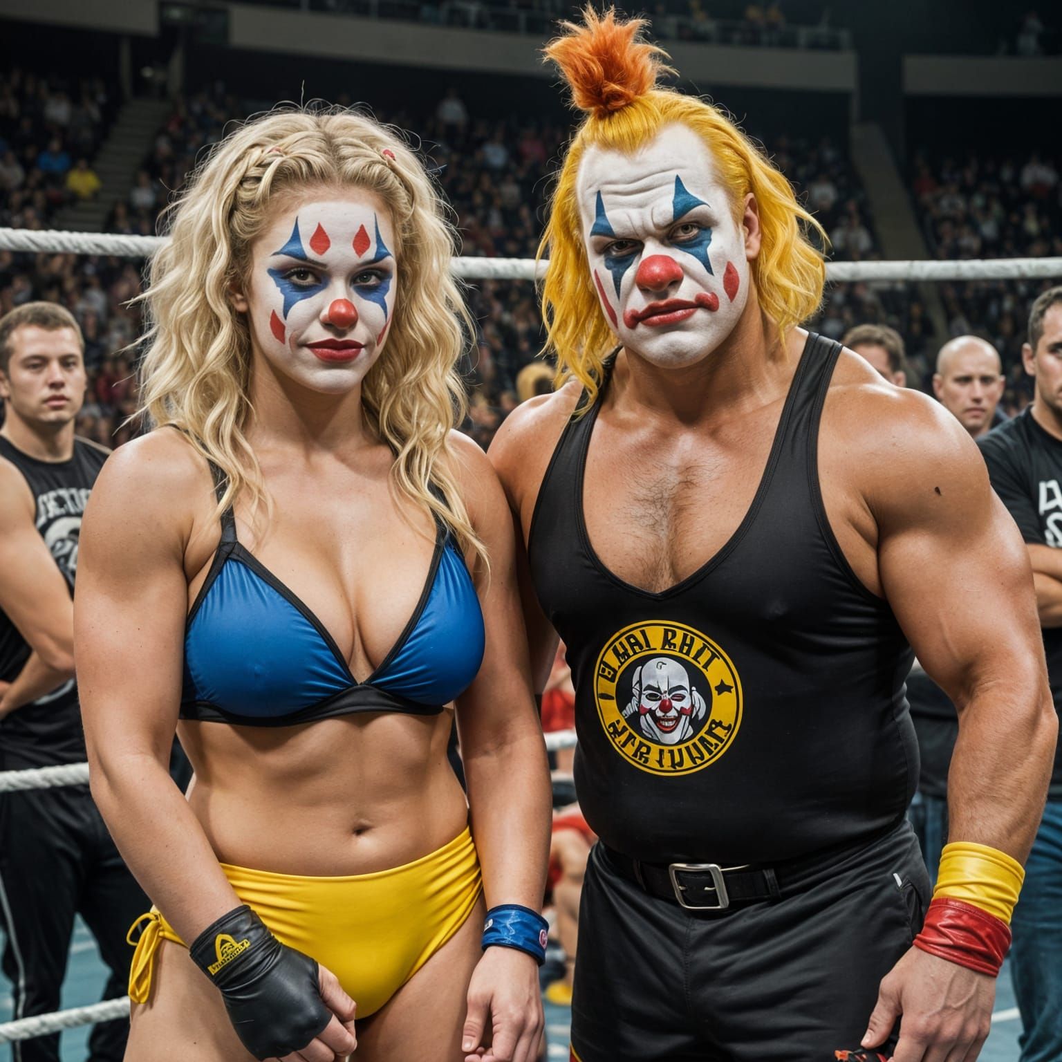 Clown mixed tag team wrestlers