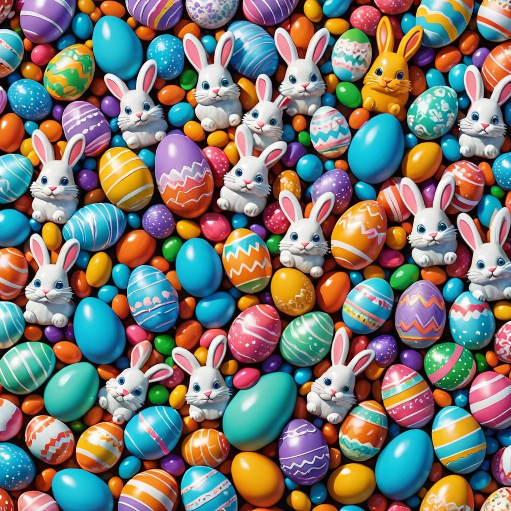 Easter Bunnies and Eggs in Candy Art Style