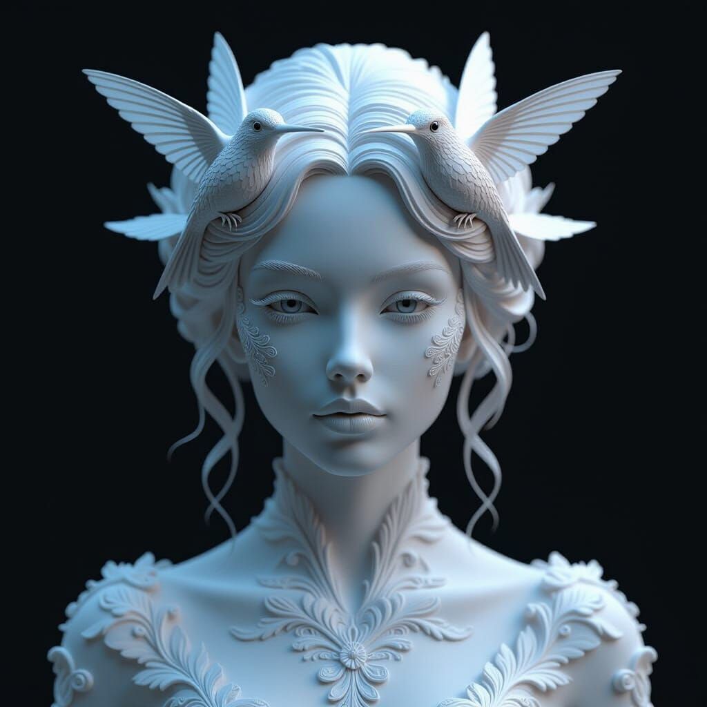 3D Render Woman Silhouette with Hummingbird Details