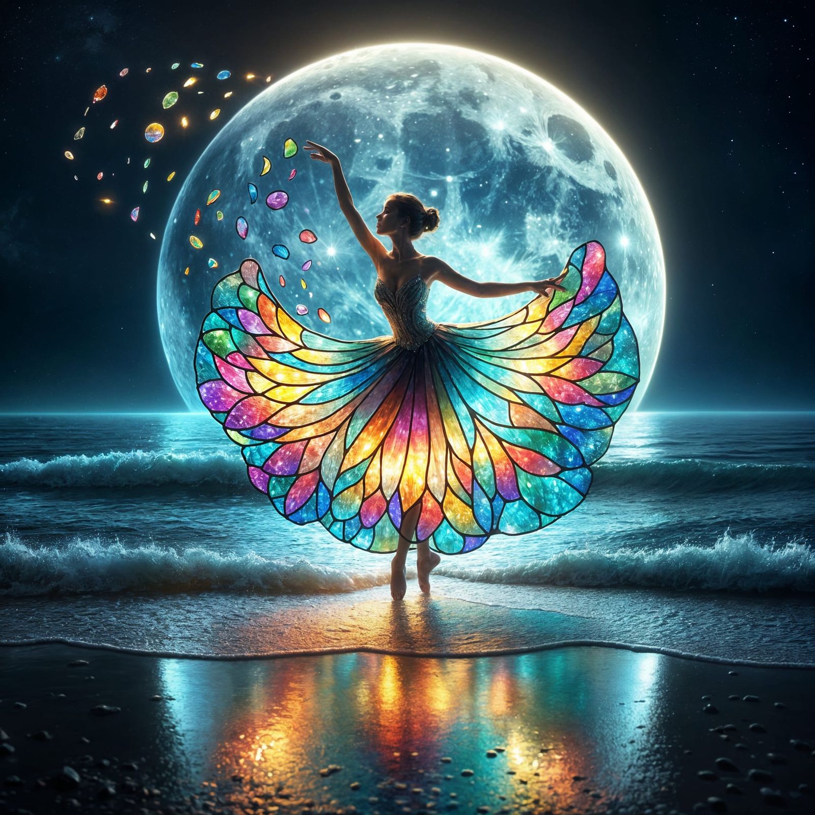 Ballerina Dances in a Dreamlike Moonlit Scene