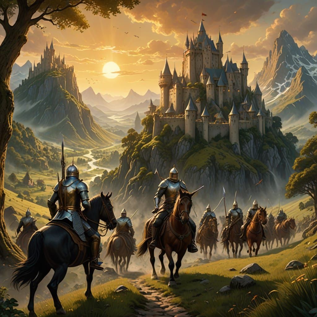 Knights in a Golden Hour Landscape