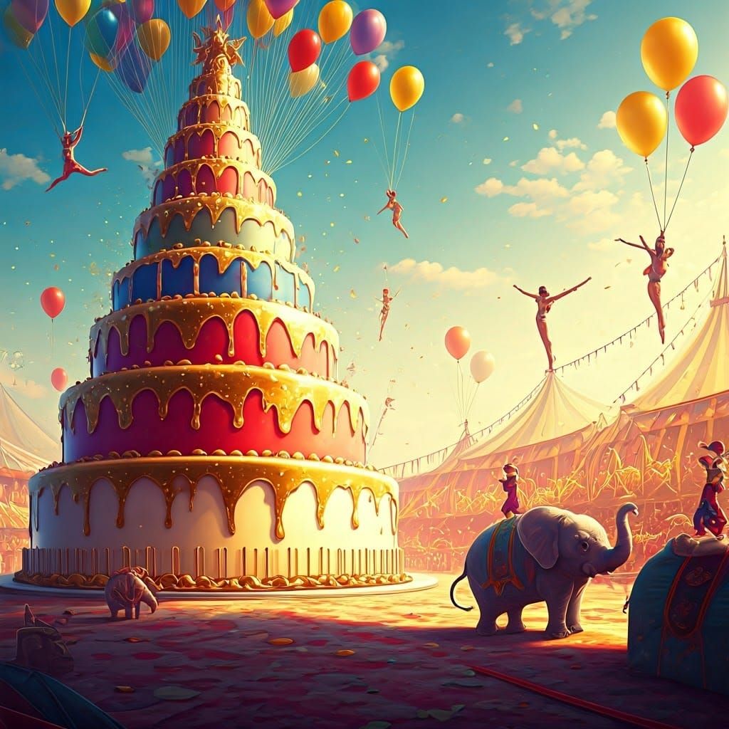 Candy Art Celebration with Circus Performers and Cake