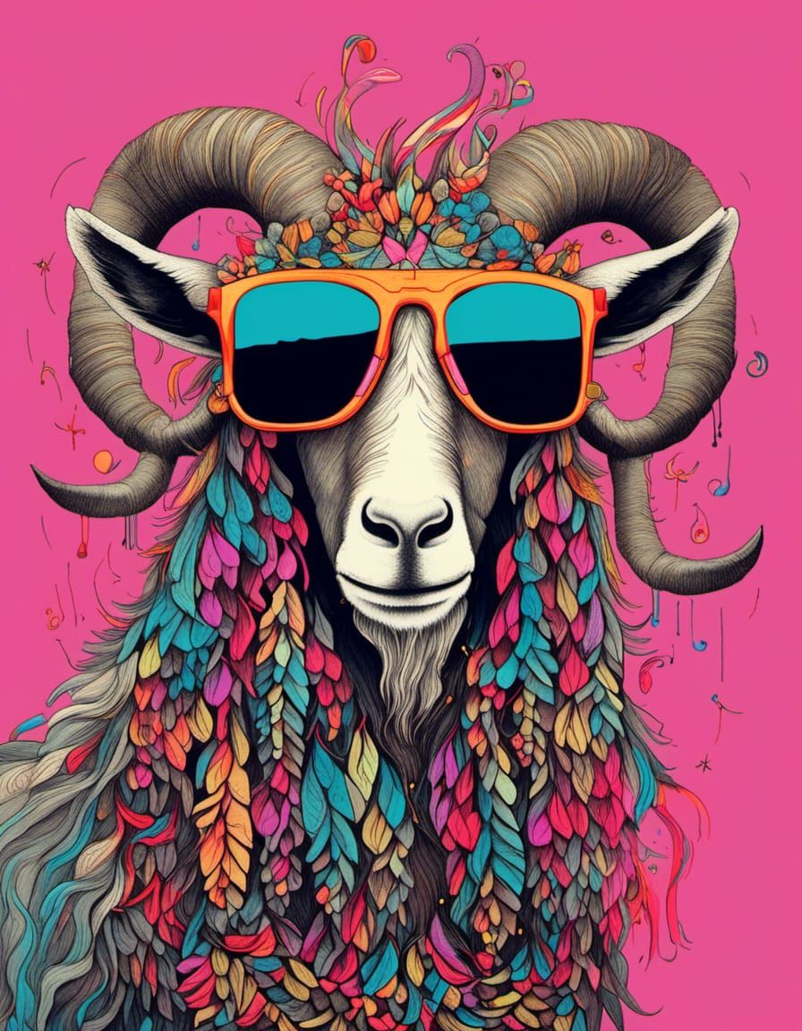Quirky Goat in Sunglasses with Long Beard