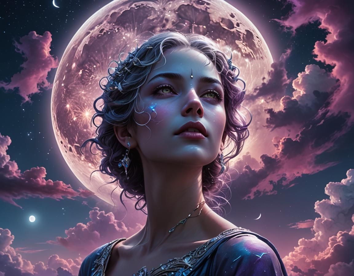 Ethereal Moonlit Girl in Splash Art Style