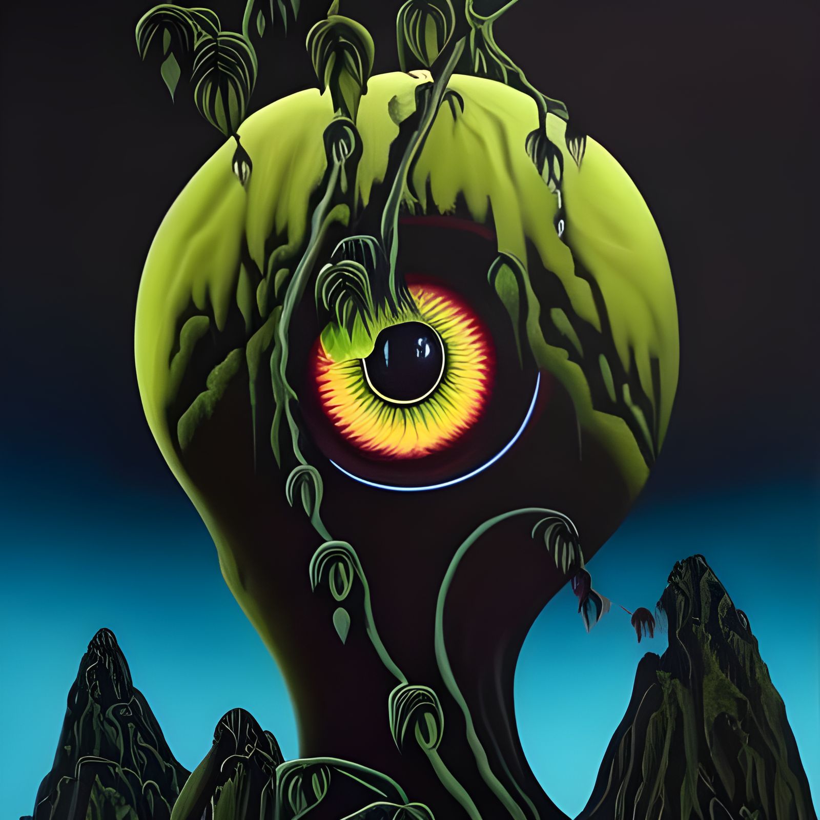 Horror Plant with Eyeballs in Sci-Fi Garden