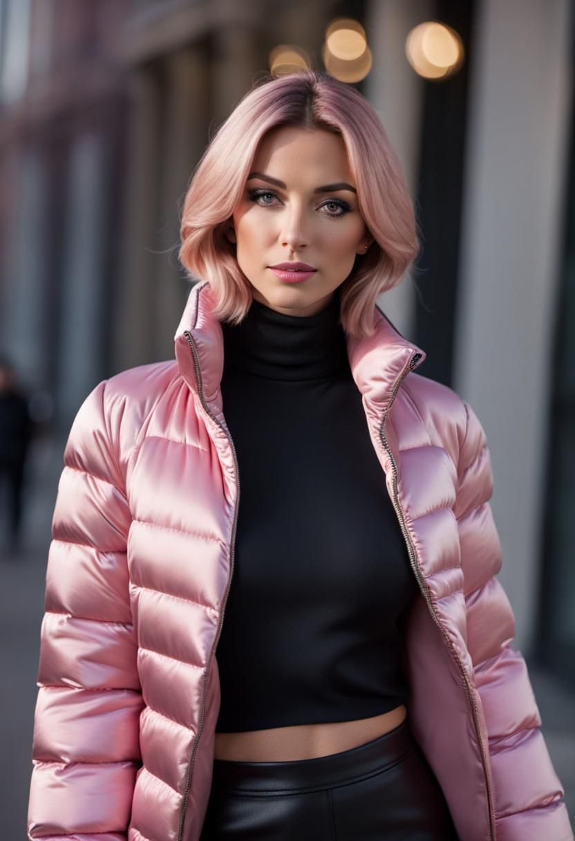 Woman in Pink Puffer Coat, Professional Photography