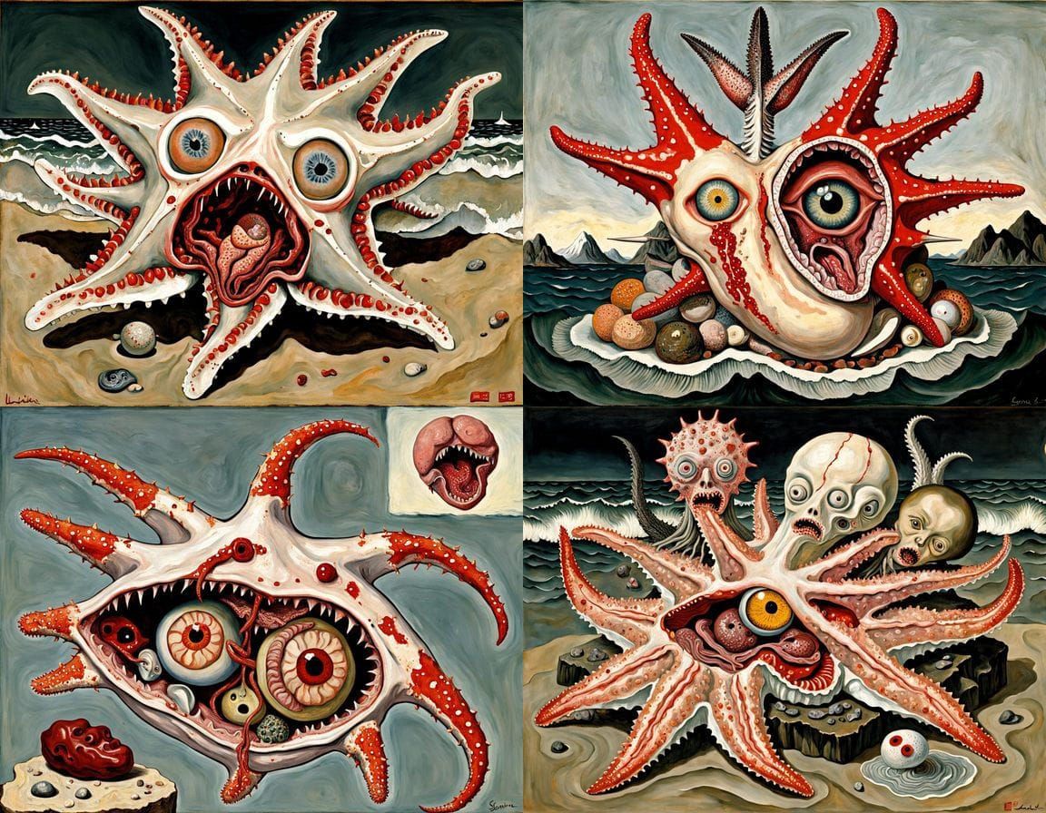 Mythical Starfish Hybrid in Ukiyo-e Style