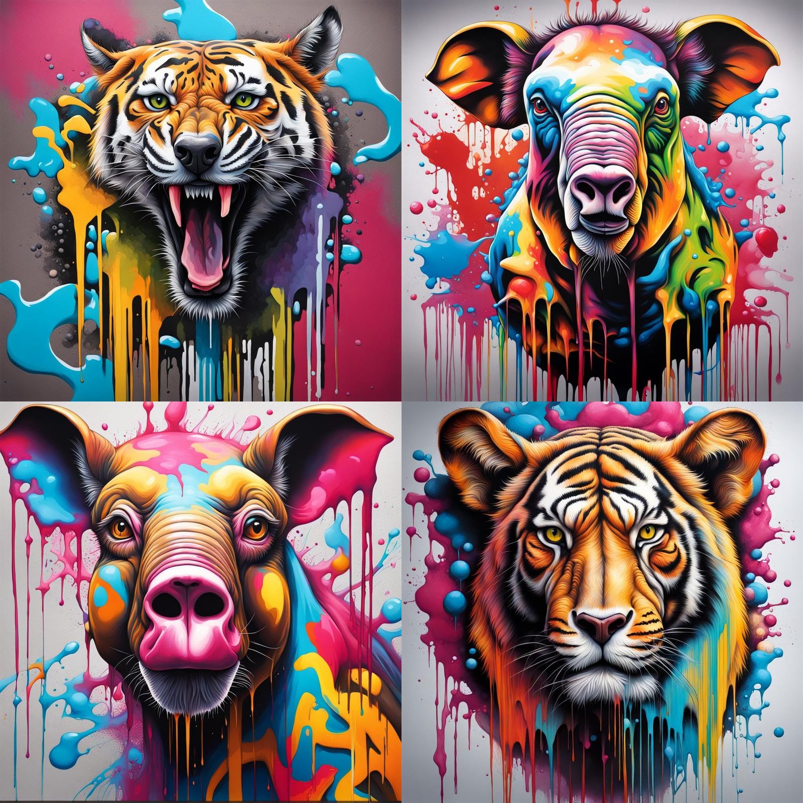 Polychromatic Animal Graffiti Splash Art