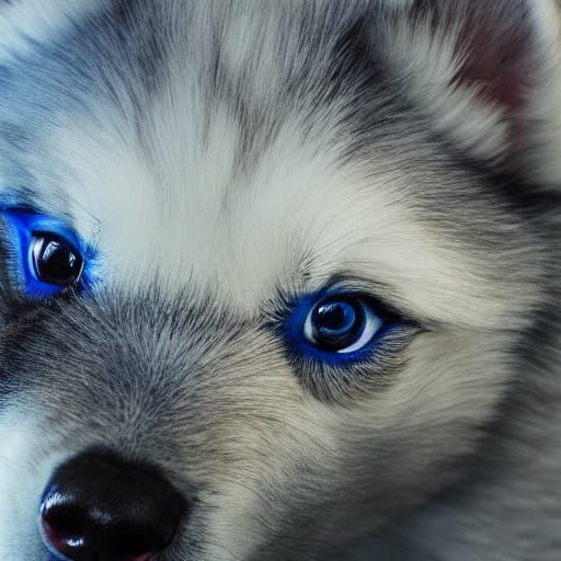 Adorable Husky Puppy with Blue Eyes in Cinematic Lighting