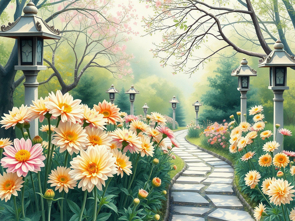 Chrysanthemum Garden Inspired by Impressionism and Ukiyo-e