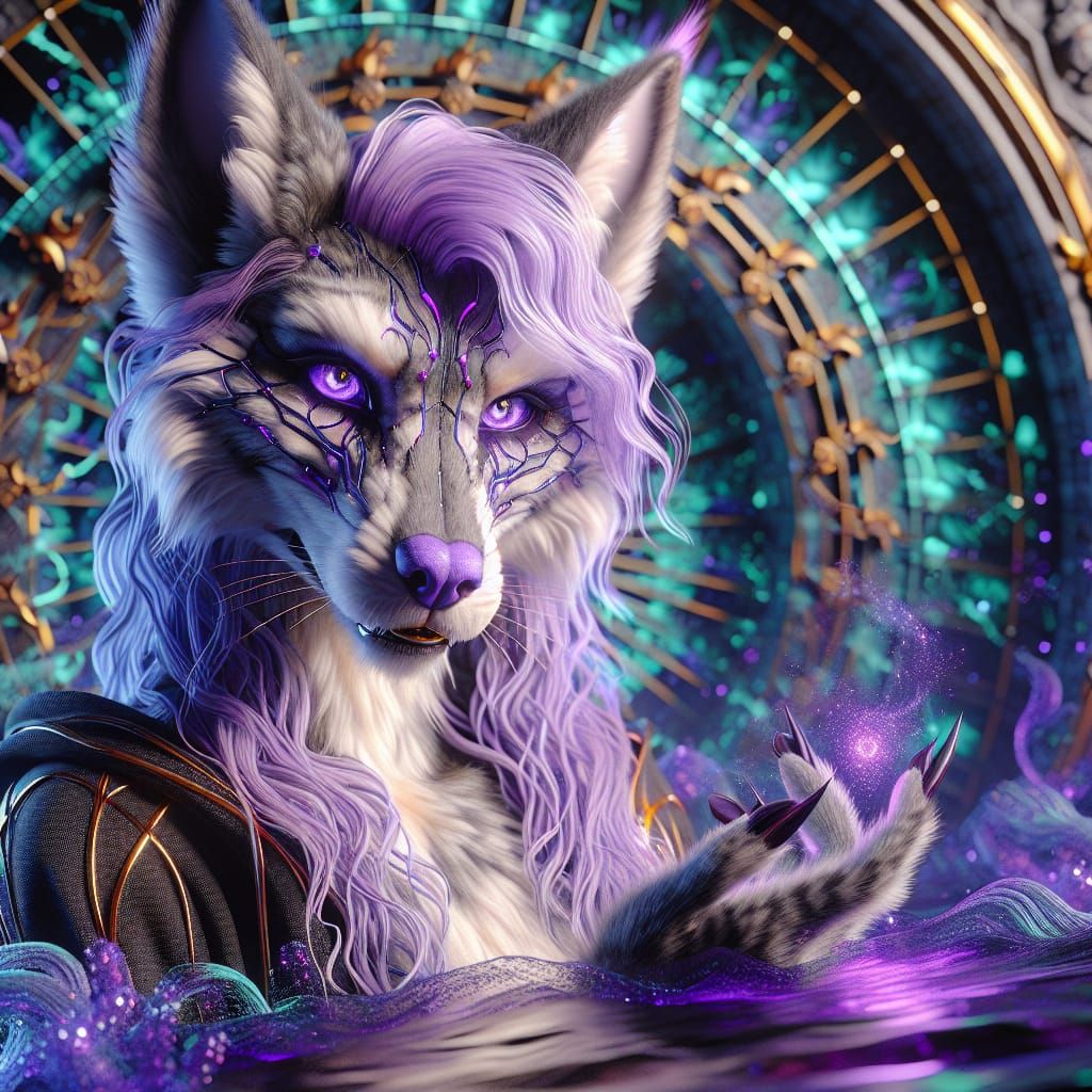Elegant Dark Feline Goddess in Lavender Fur 3D Game Art