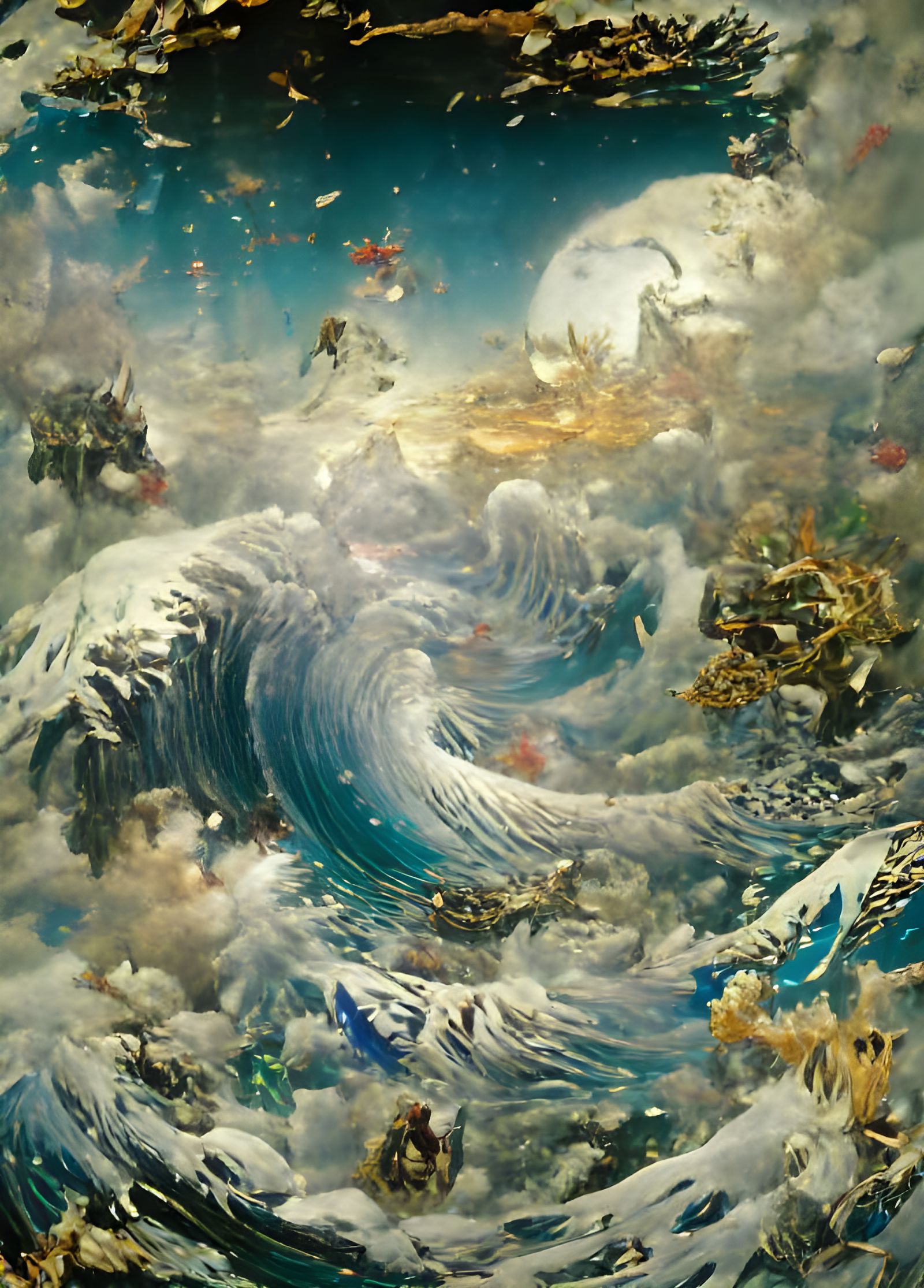 Chaotic Tsunami Waves Bursting from Glass Bottle