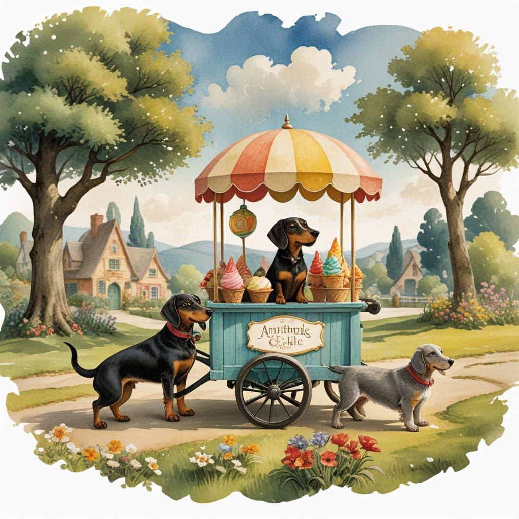 Adorable Dachshunds Run Whimsical Ice Cream Cart in Storyboo...