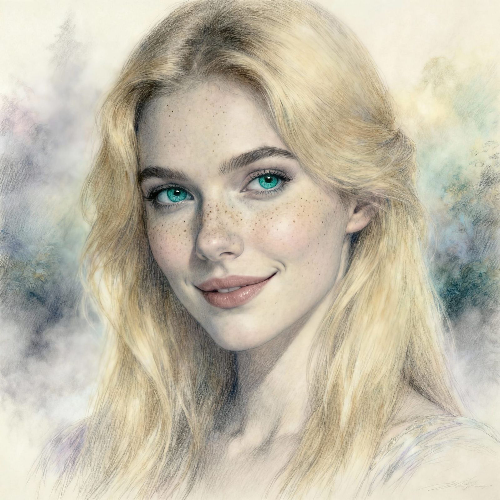 Pencil Sketch of a Beautiful Woman with Freckles