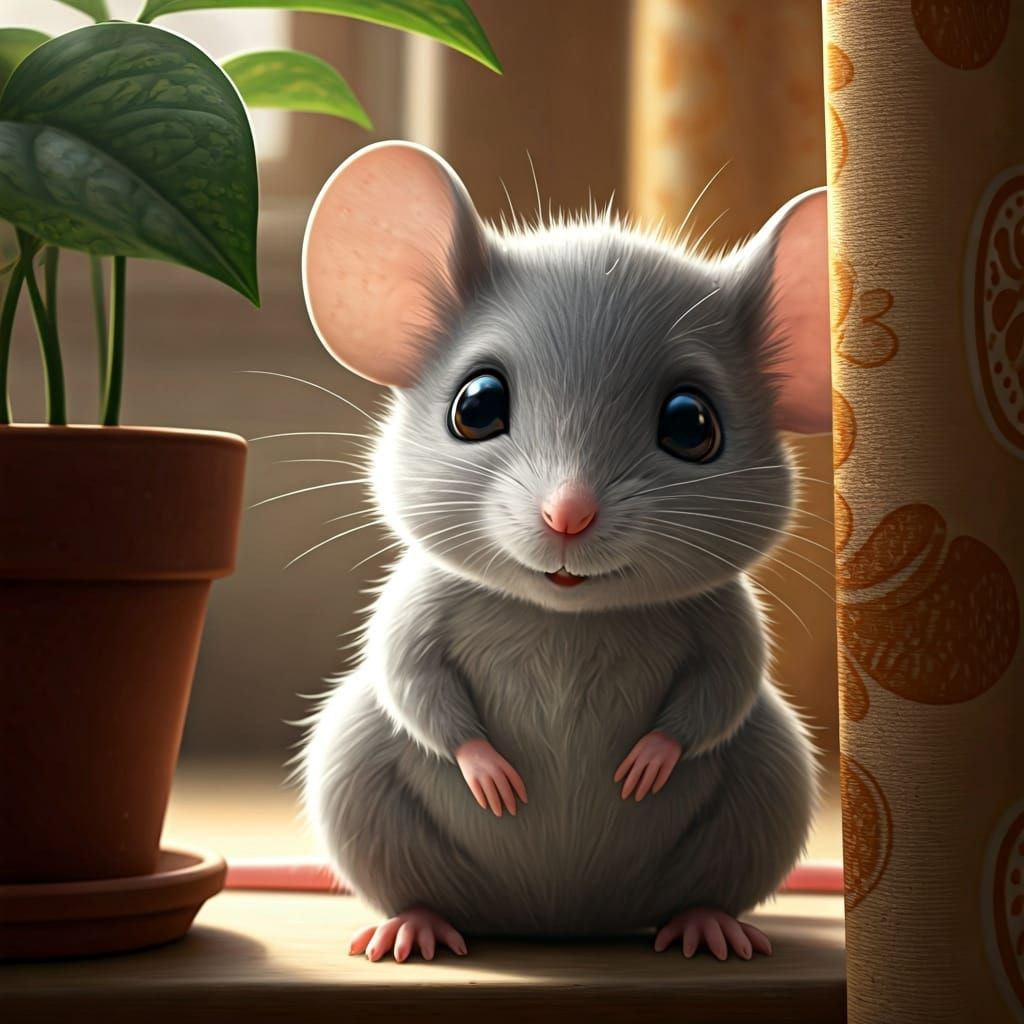 Adorable Mouse Peeks From Behind a Vintage Curtain