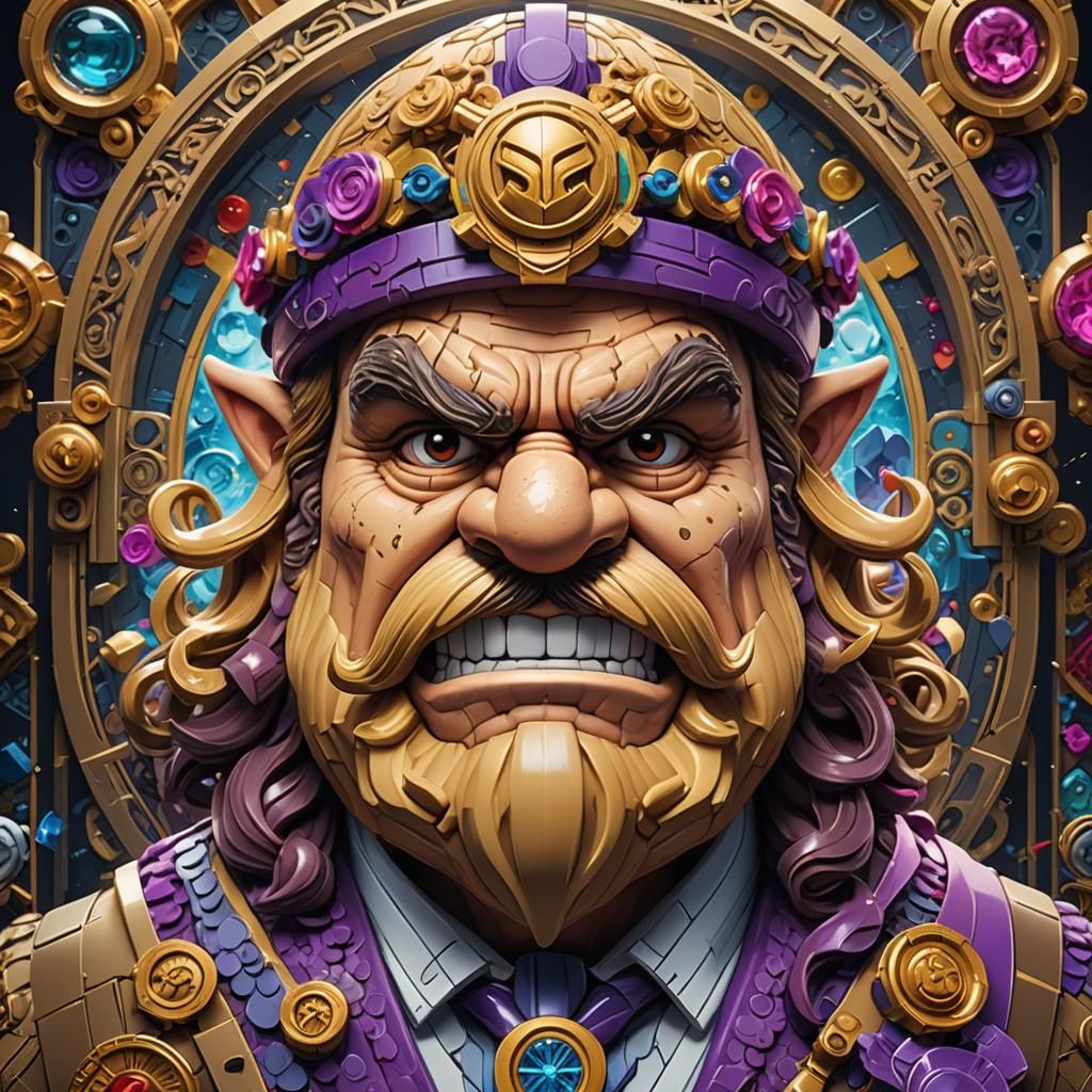 Lego Wario Tarot Portrait in Hyperdetailed Style