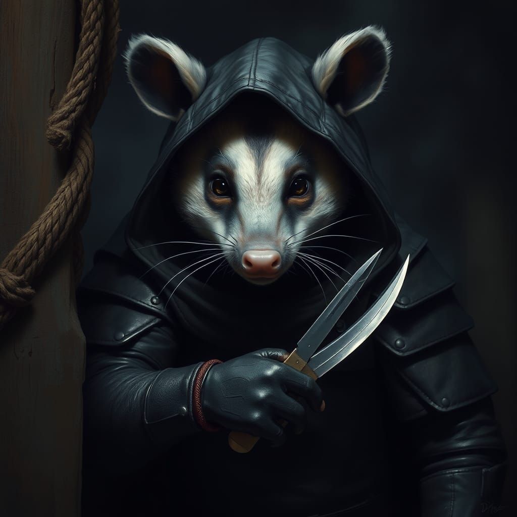 Photorealistic Possum Rogue Emerging from Shadows