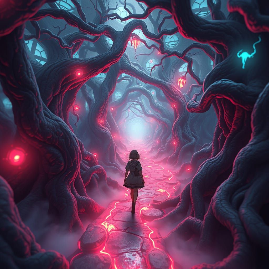 Lost Fantasy Wanderer in Dreamlike Labyrinth of Mind