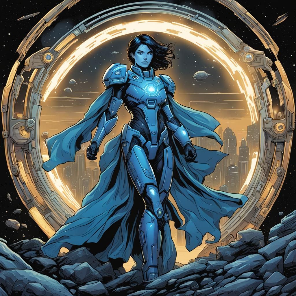 Cortana on Halo Ring in Comic Book Style