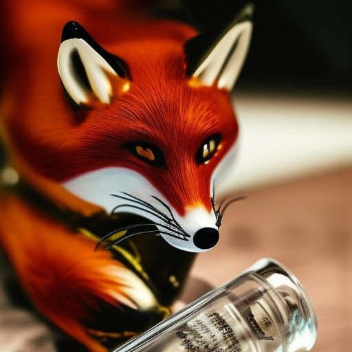Cyber Fox Potion Bottle in Hyperrealistic Style
