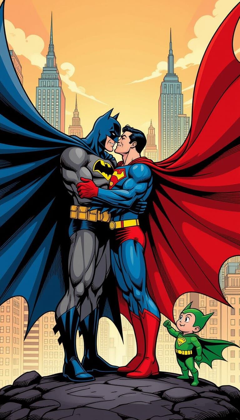 Passionate Embrace in Metropolis: Comic Book Style