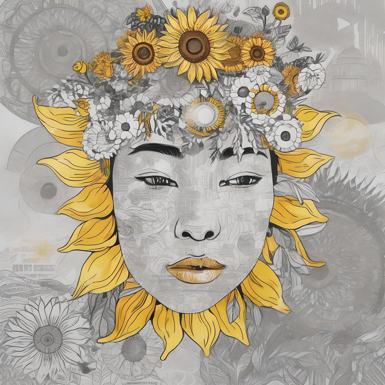 Woman and Sunflower Digital Art