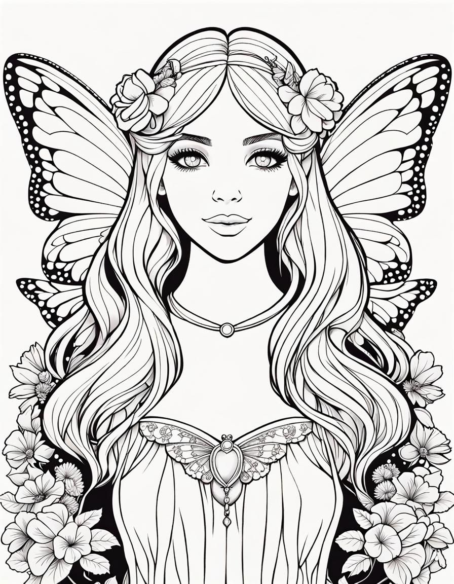 Simple Line Art Fairy Princess in Aethercore Style