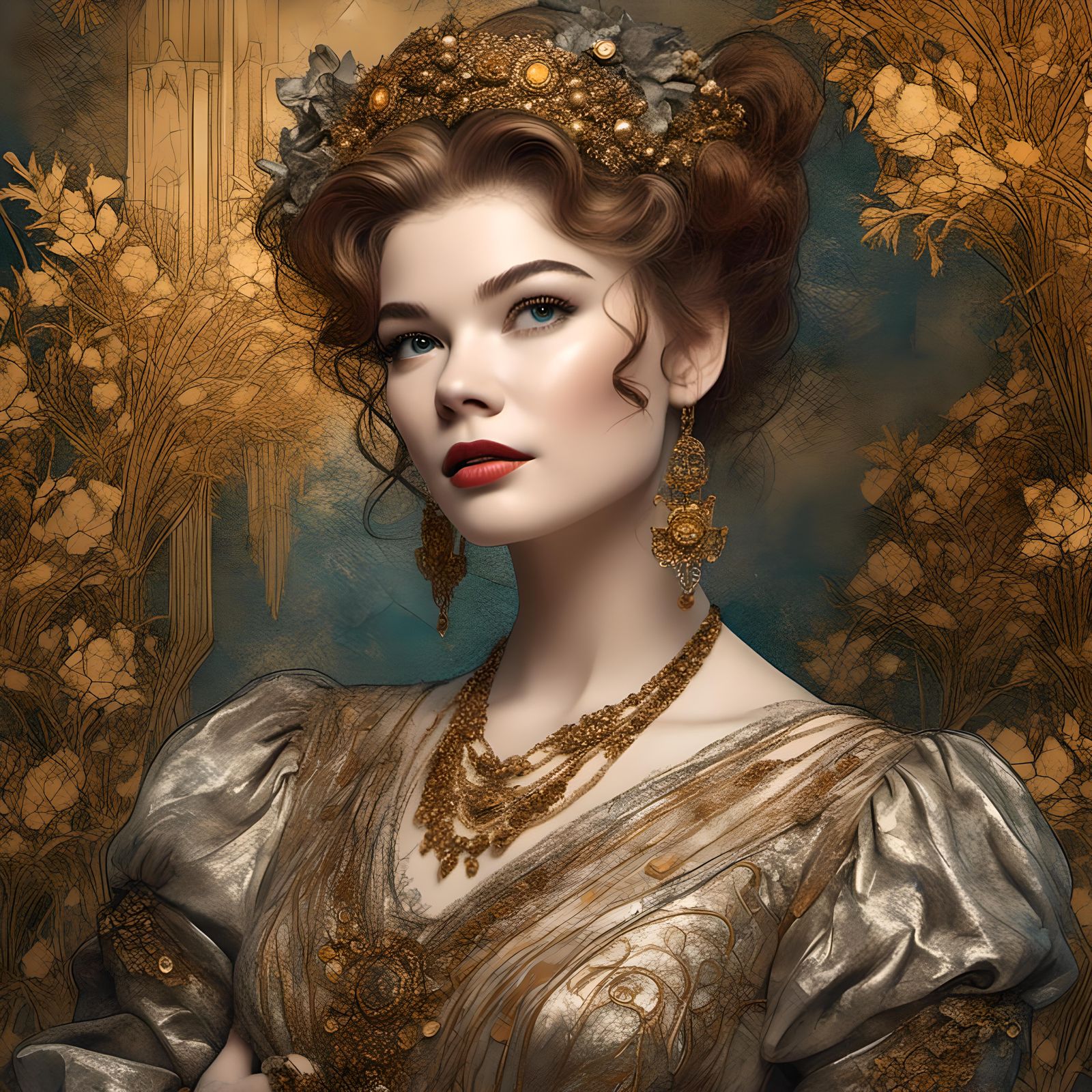 Young Woman in Gustav Klimt Style