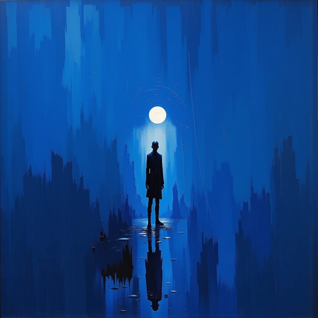 Abstract Blue Figure in Rothko Style